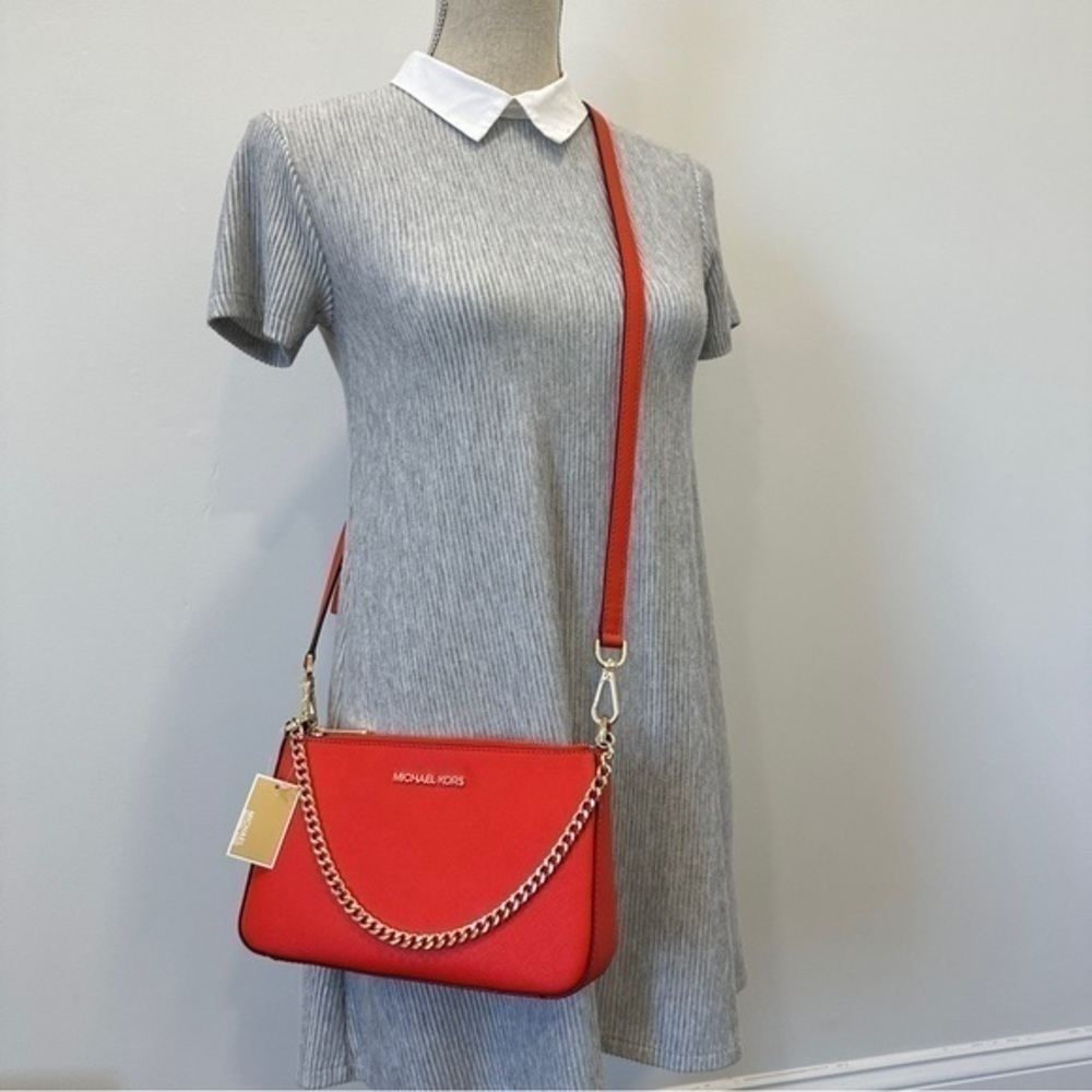 New Michael Kors Medium Zip Pouchette Crossbody Bag in Mandarin - Picture 4 of 15